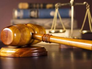 gavel, law book, and scale